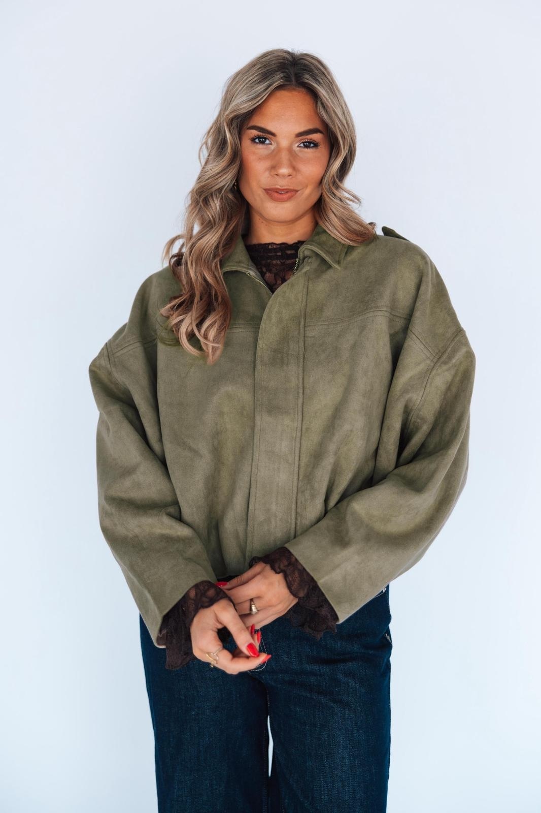 Groene suede jas