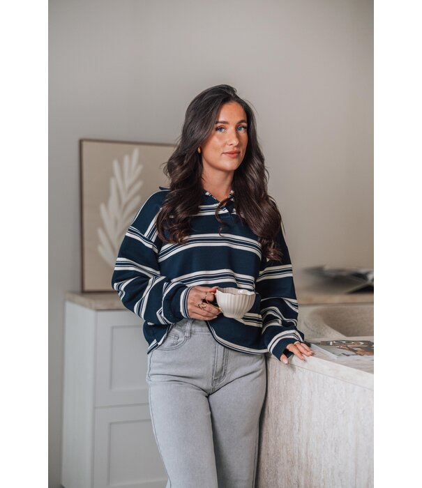 La Rebelle Trui gestreept polo blauw | Camila
