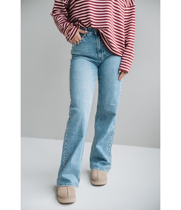 La Rebelle Jeans straight leg blauw studs | Dena