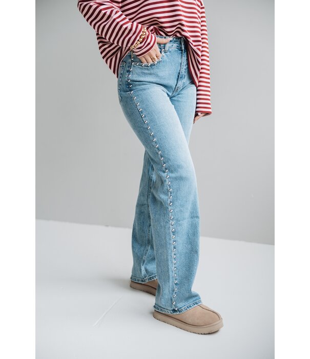 La Rebelle Jeans straight leg blauw studs | Dena