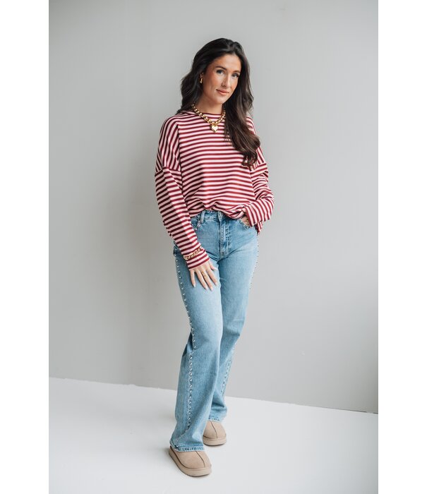La Rebelle Jeans straight leg blauw studs | Dena