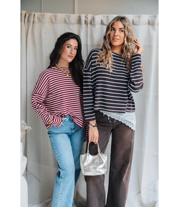 La Rebelle Top gestreept bordeaux/rood | Kathy