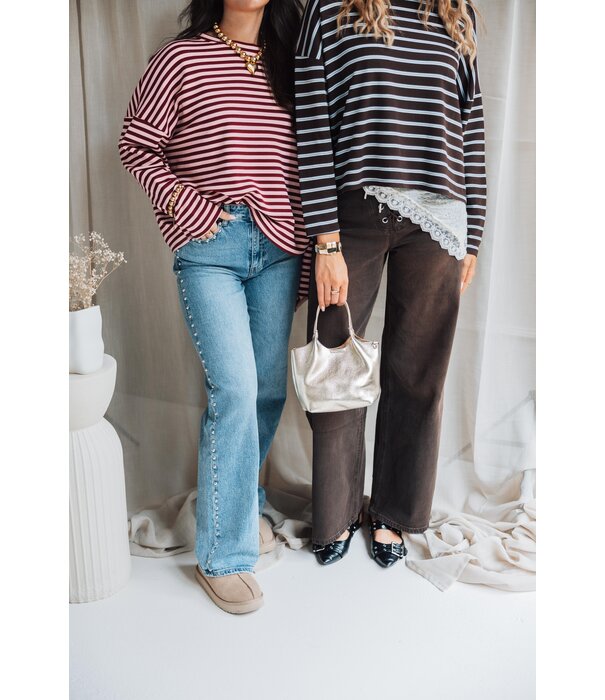 La Rebelle Top gestreept bordeaux/rood | Kathy