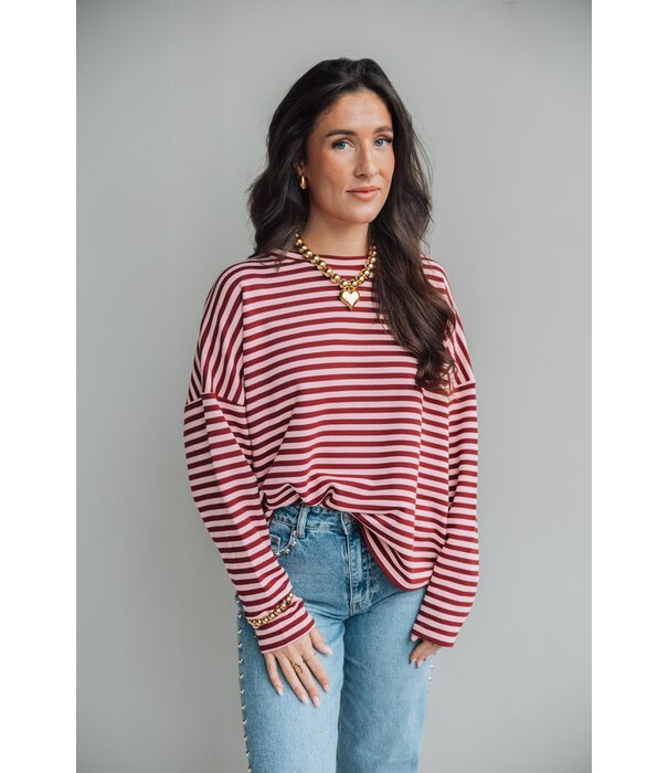 La Rebelle Top gestreept bordeaux/rood | Kathy