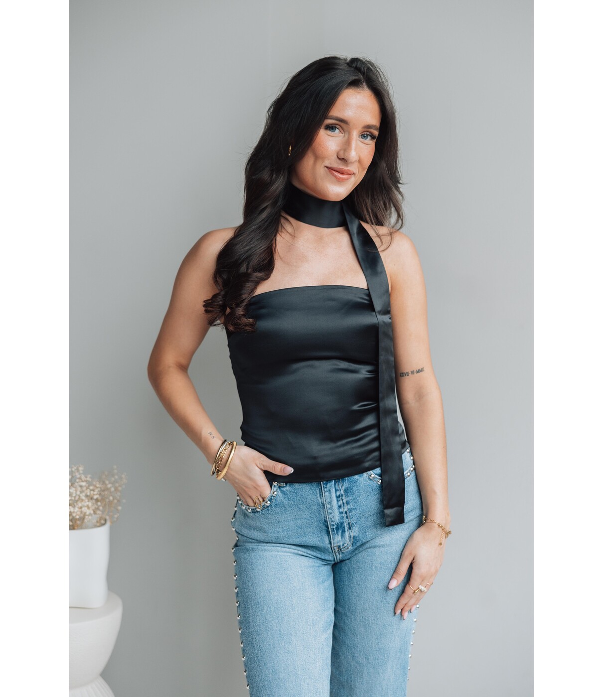 Gina Tricot Gina Tricot satin scarf top | black