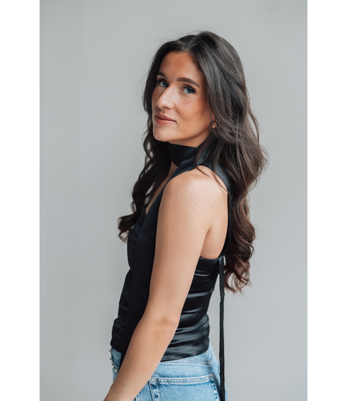 Gina Tricot Gina Tricot satin scarf top | black