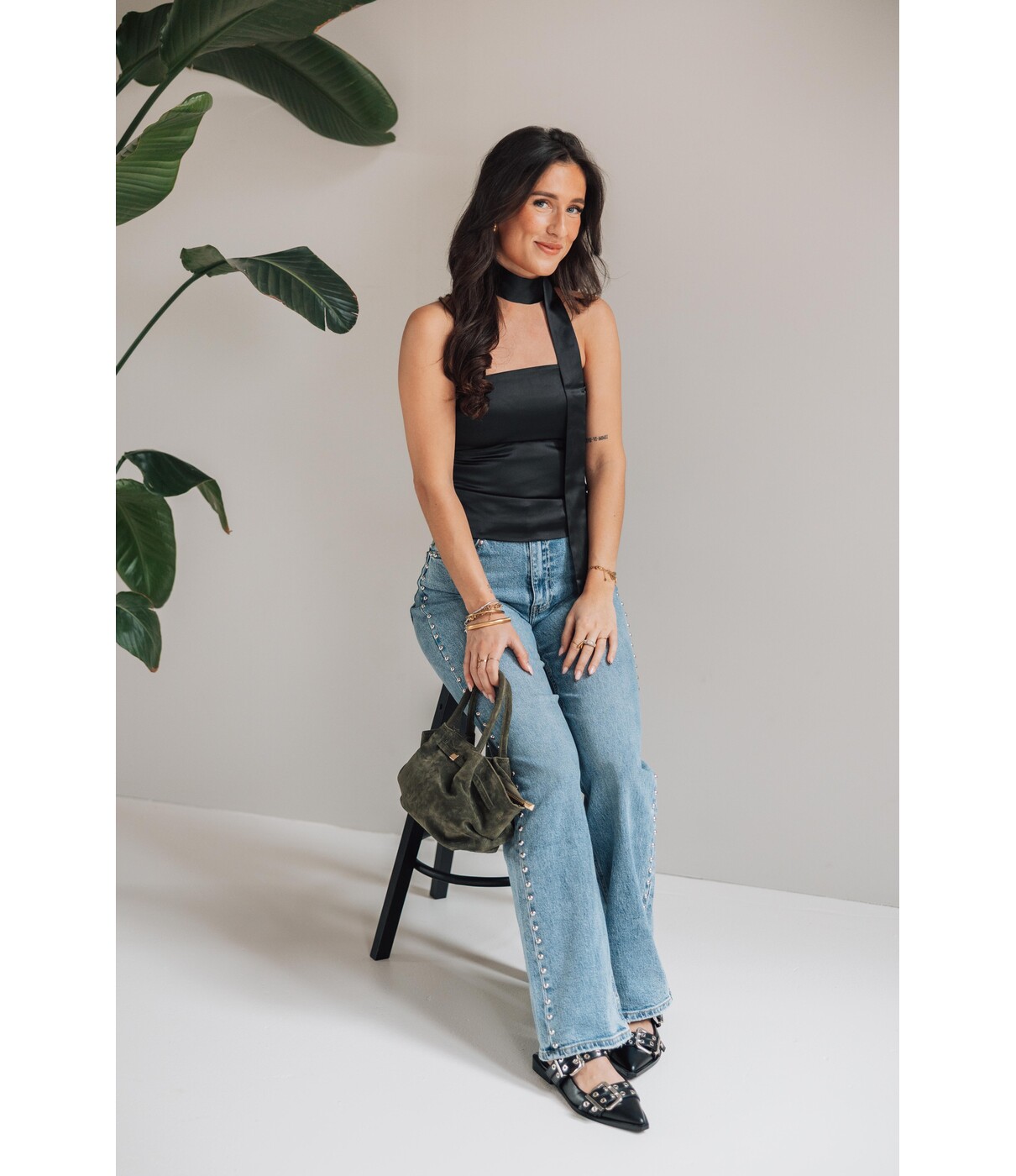 Gina Tricot Gina Tricot satin scarf top | black