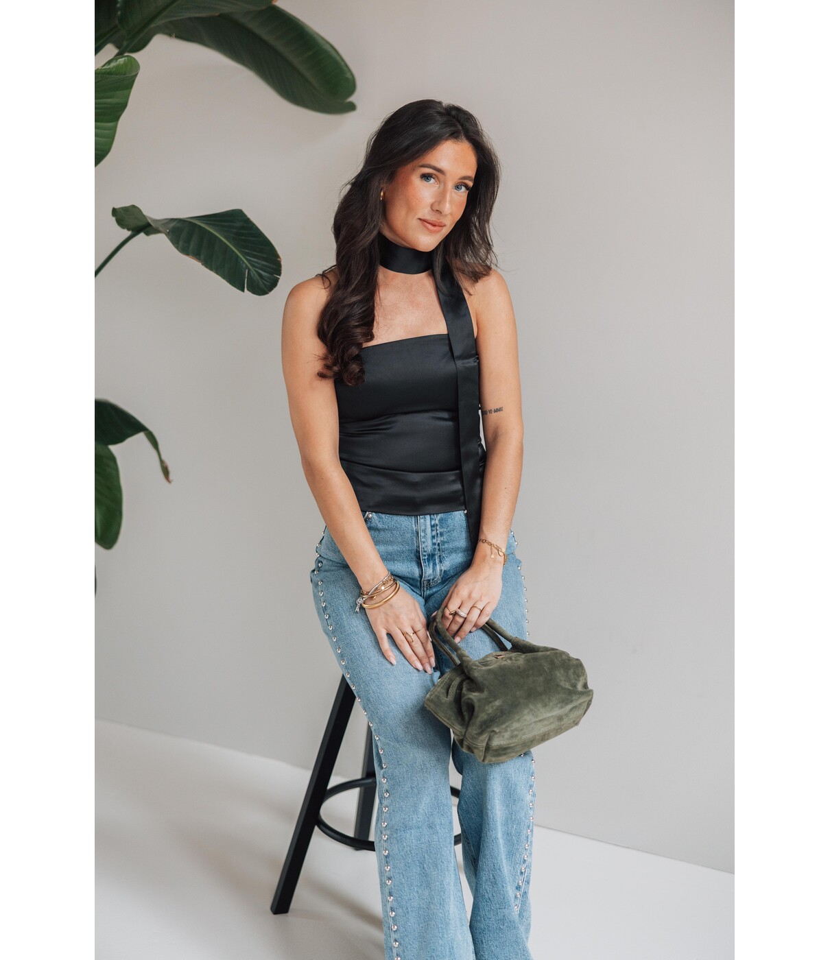 Gina Tricot Gina Tricot satin scarf top | black