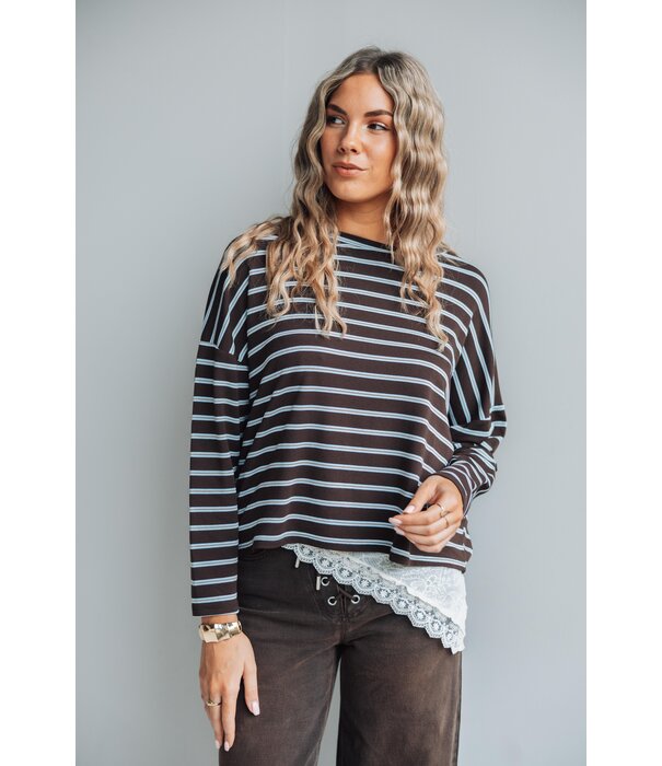 La Rebelle Top gestreept bruin/blauw | Kathy