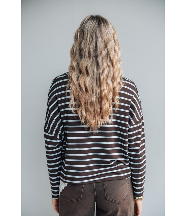 La Rebelle Top gestreept bruin/blauw | Kathy