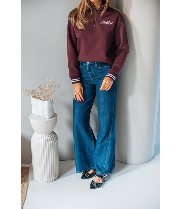 Colourful Rebel Colourful Rebel striped cuff zip sweat | merlot red