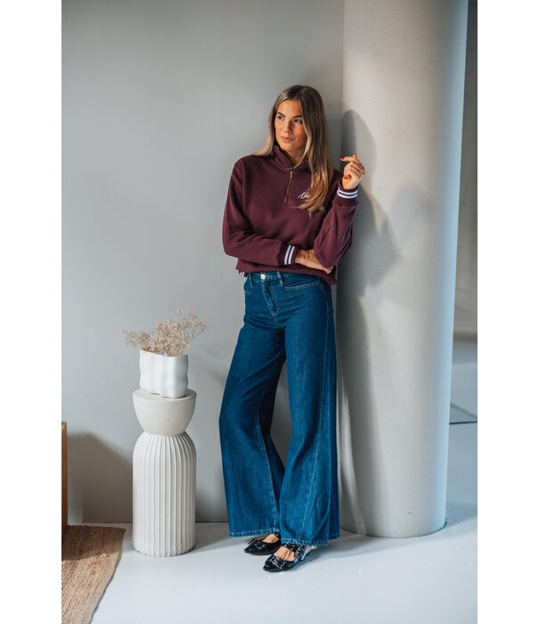 Colourful Rebel Colourful Rebel striped cuff zip sweat | merlot red