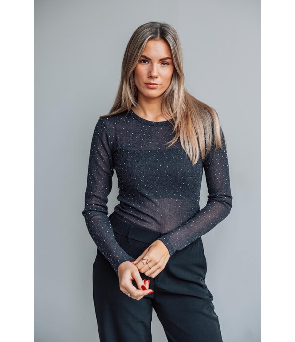 Gina Tricot Gina Tricot rhinestone sheer top | black