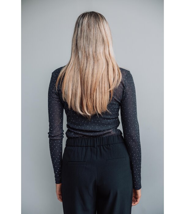 Gina Tricot Gina Tricot rhinestone sheer top | black