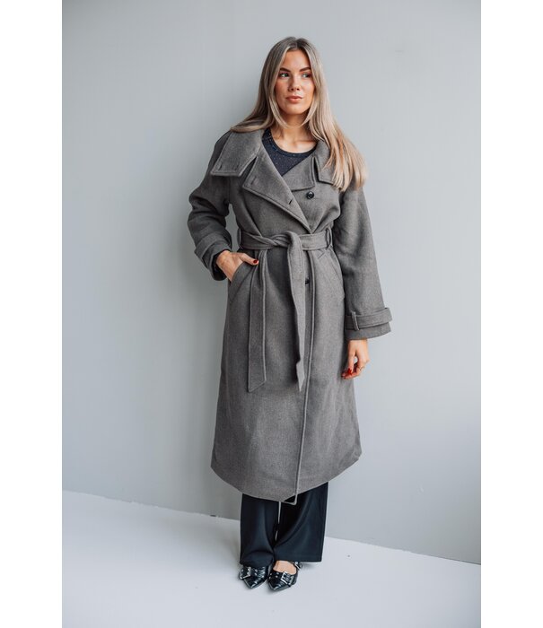 Gina Tricot Gina Tricot Belted wool blend coat | taupe grey