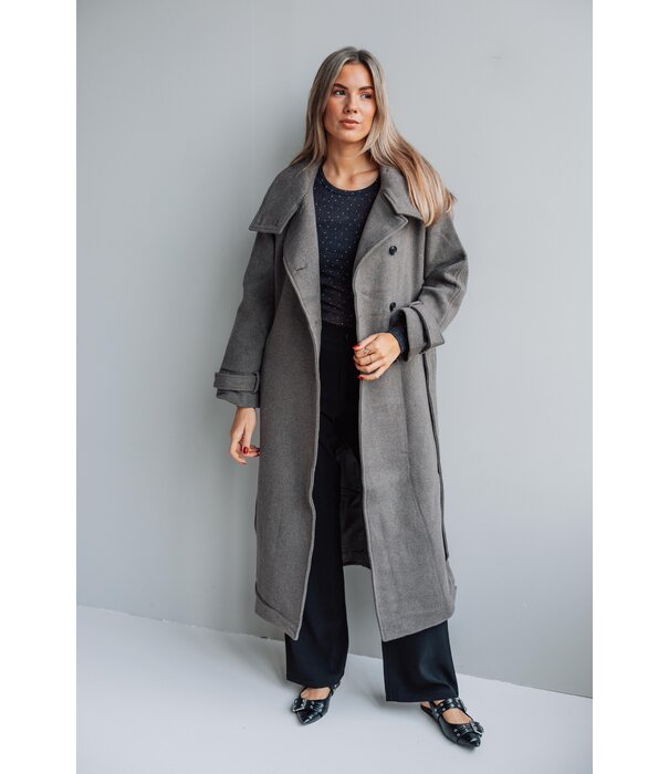 Gina Tricot Gina Tricot Belted wool blend coat | taupe grey