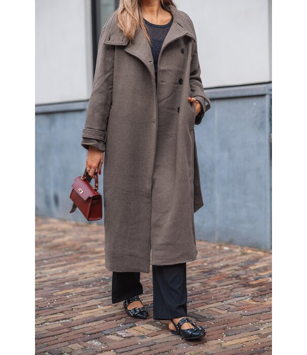 Gina Tricot Gina Tricot Belted wool blend coat | taupe grey