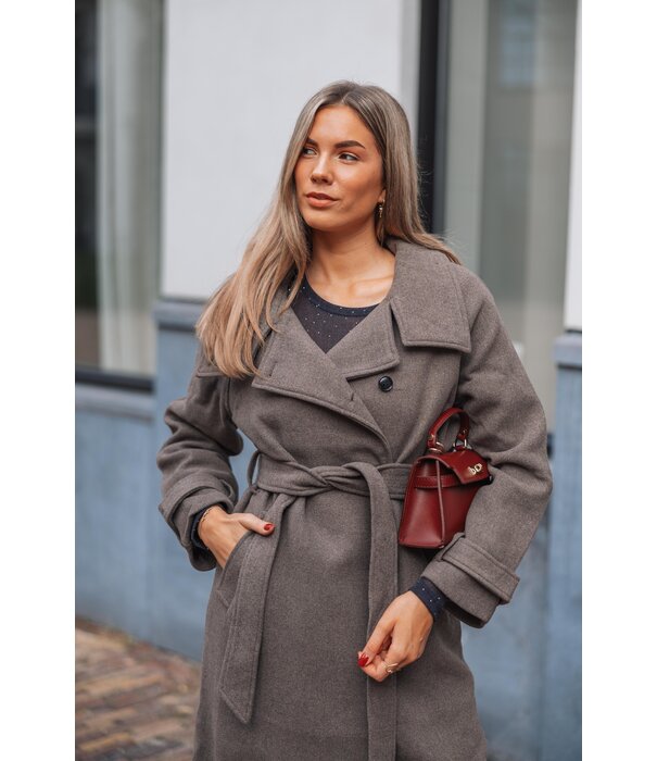 Gina Tricot Gina Tricot Belted wool blend coat | taupe grey