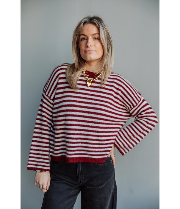 La Rebelle Trui gestreept bordeaux rood/wit | Anna
