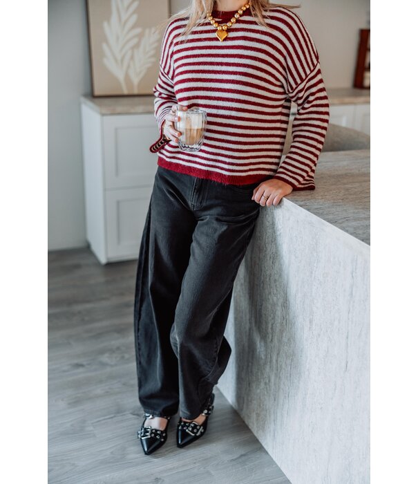 La Rebelle Trui gestreept bordeaux rood/wit | Anna
