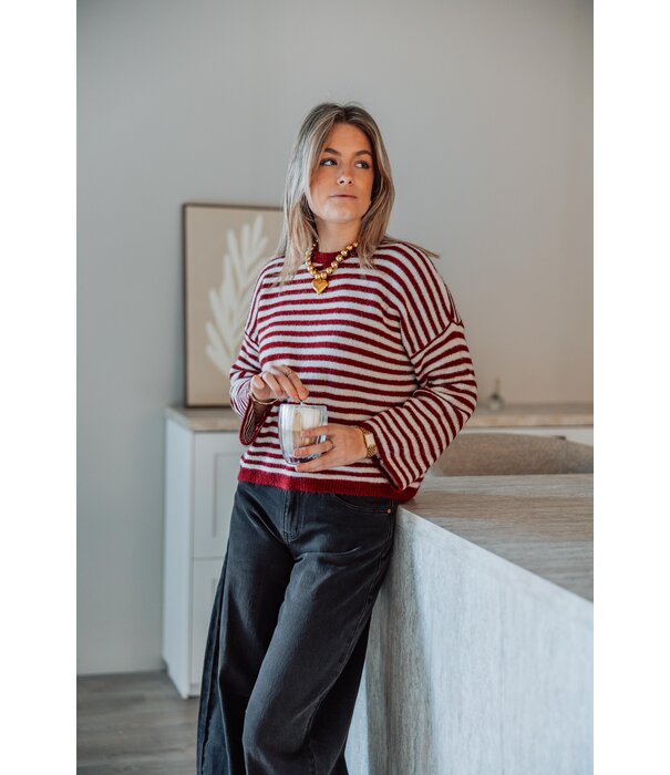 La Rebelle Trui gestreept bordeaux rood/wit | Anna