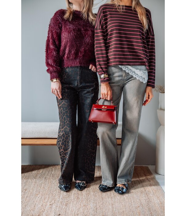 La Rebelle Top gestreept bruin/roze | Kathy