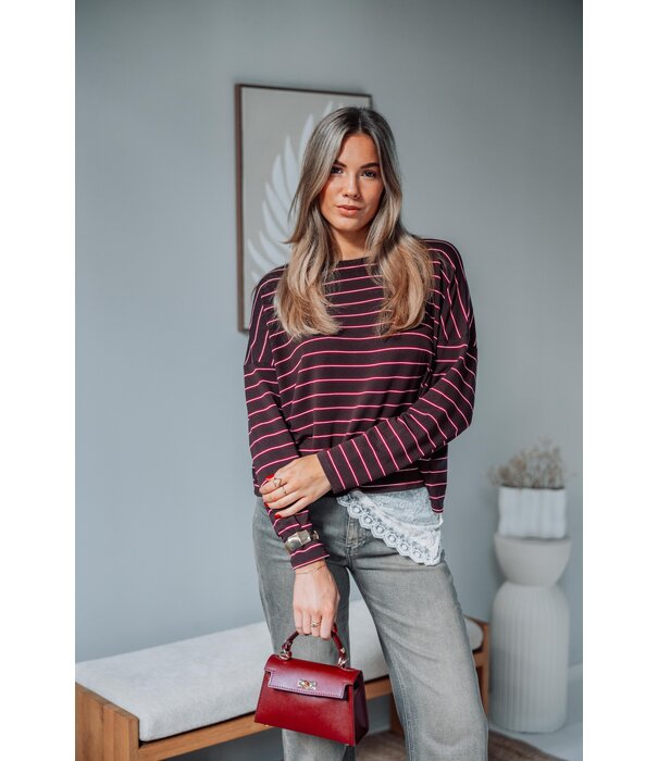 La Rebelle Top gestreept bruin/roze | Kathy