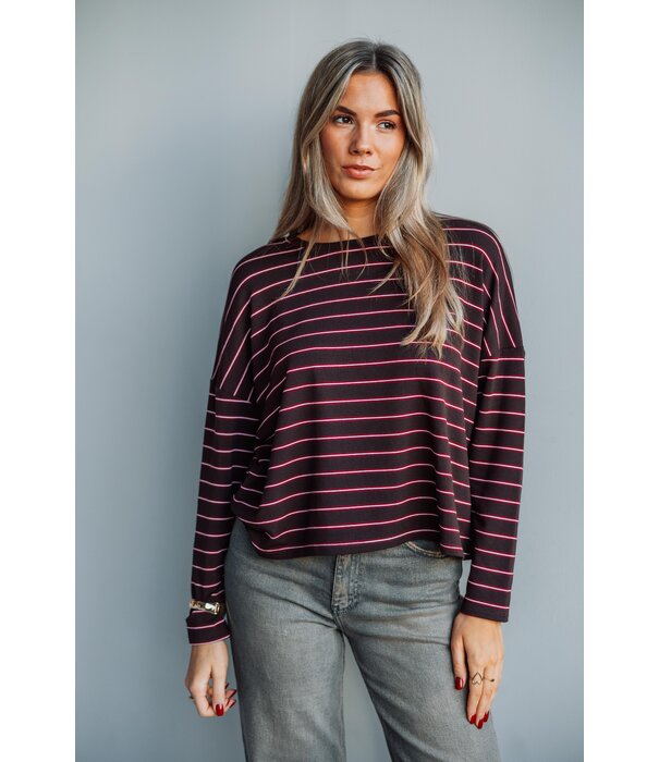 La Rebelle Top gestreept bruin/roze | Kathy