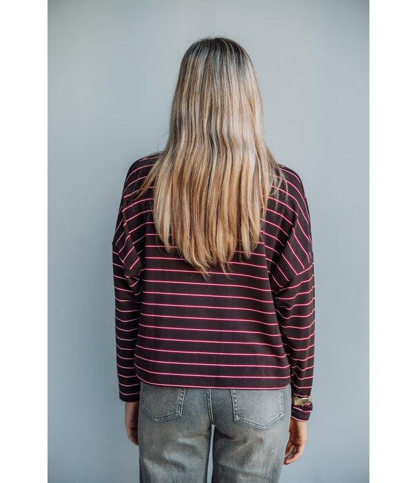 La Rebelle Top gestreept bruin/roze | Kathy