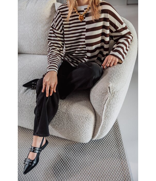 La Rebelle Top gestreept bruin/wit | Sofie