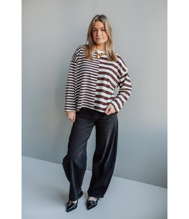 La Rebelle Top gestreept bruin/wit | Sofie