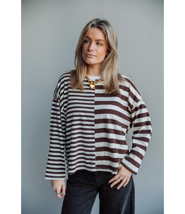 La Rebelle Top gestreept bruin/wit | Sofie