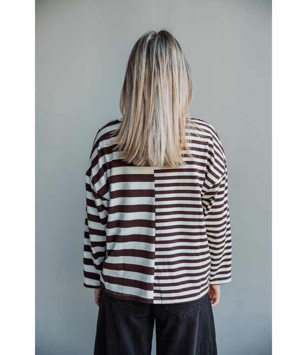 La Rebelle Top gestreept bruin/wit | Sofie