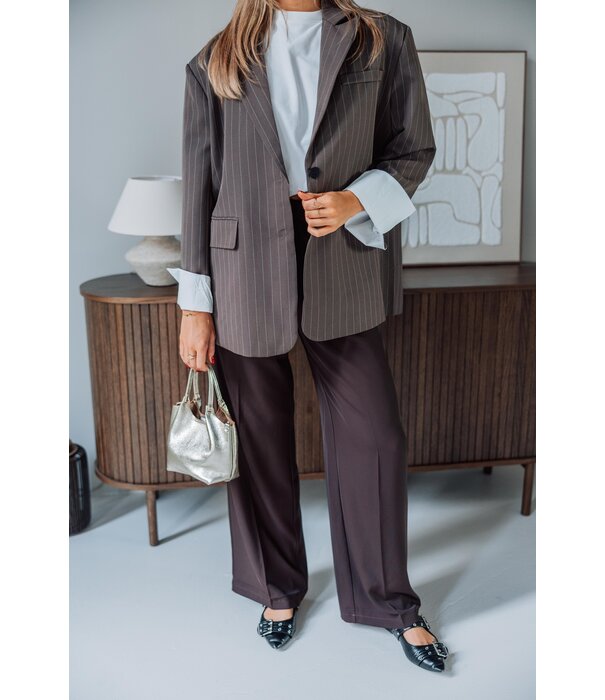 La Rebelle Blazer gestreept bruin | Juna