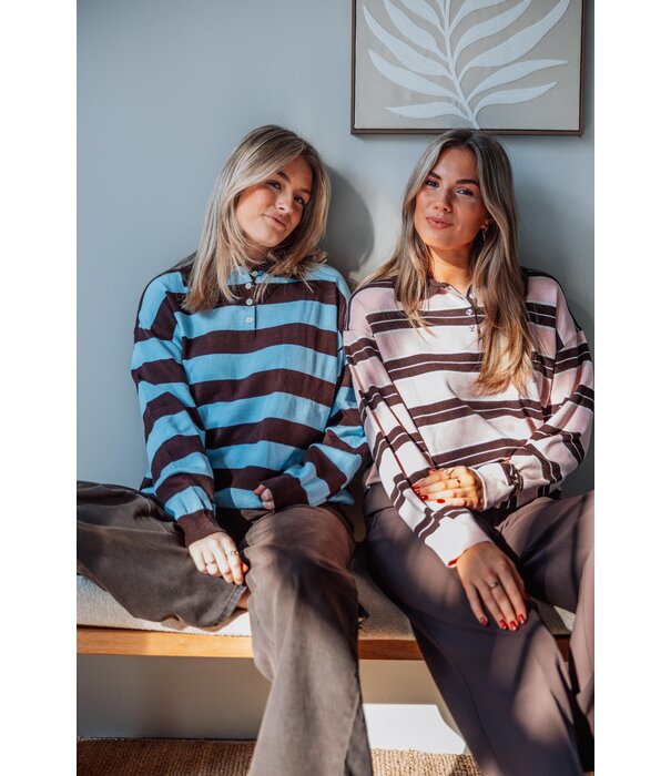 La Rebelle Trui gestreept polo roze/bruin | Maria