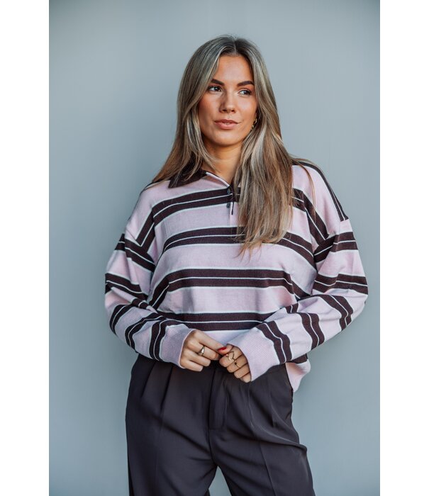 La Rebelle Trui gestreept polo roze/bruin | Maria
