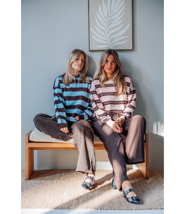 La Rebelle Trui gestreept polo bruin/blauw | Maria
