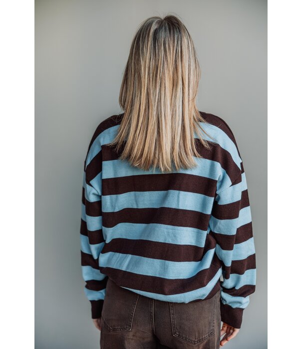La Rebelle Trui gestreept polo bruin/blauw | Maria