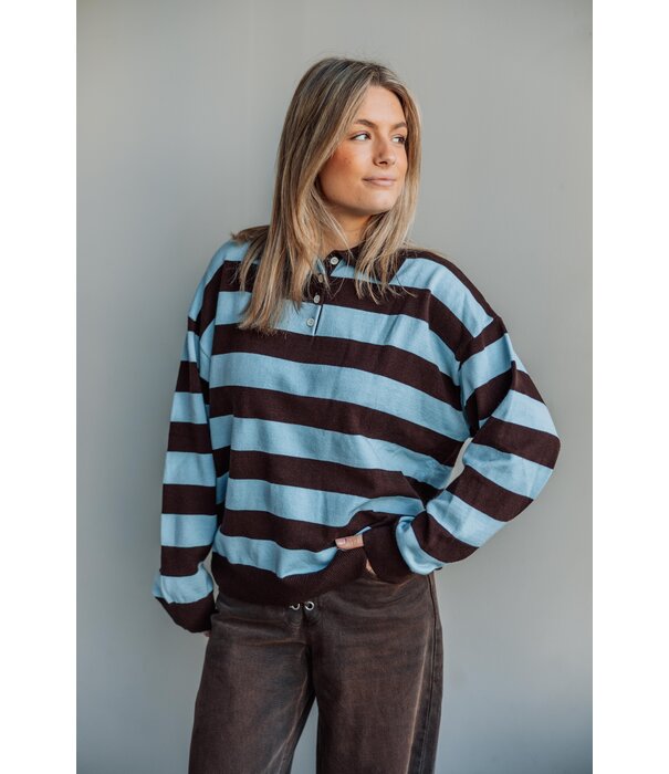 La Rebelle Trui gestreept polo bruin/blauw | Maria