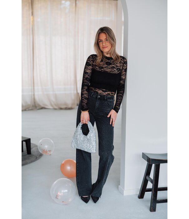 La Rebelle Jeans straight leg glitters | donkergrijs