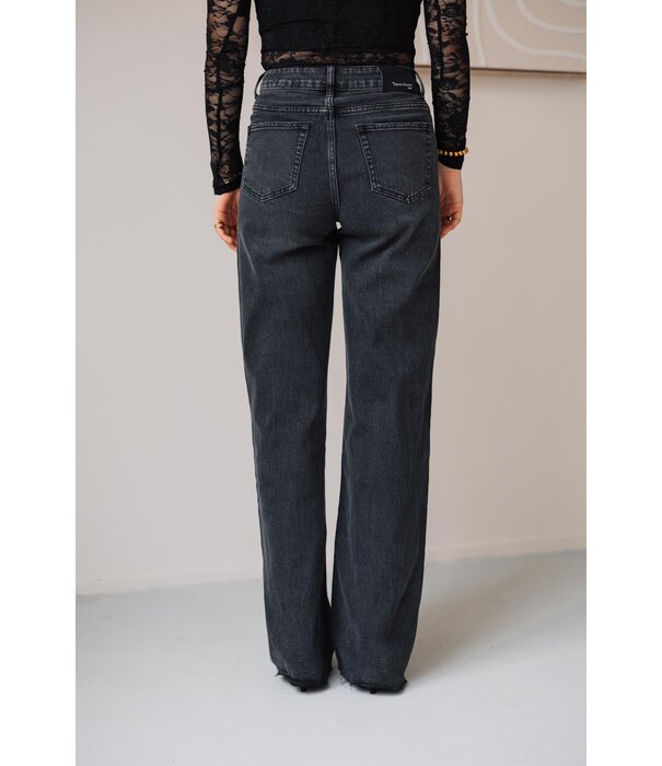La Rebelle Jeans straight leg glitters | donkergrijs