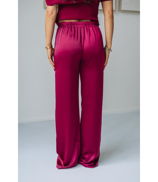 La Rebelle Pantalon satijn bordeaux rood | Dominique