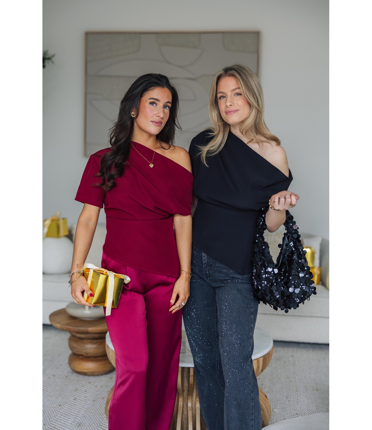 Pantalon satijn bordeaux rood | Dominique