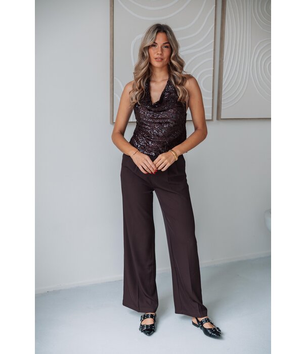 La Rebelle Top pailletten bruin | Kirsten