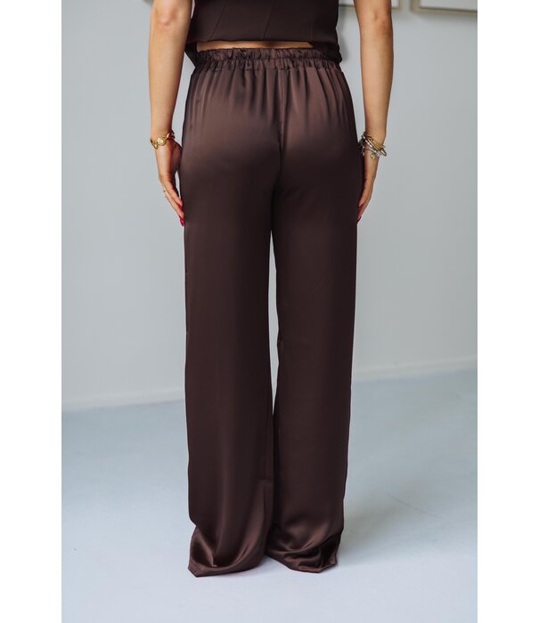 La Rebelle Pantalon satijn bruin | Dominique