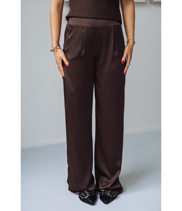 La Rebelle Pantalon satijn bruin | Dominique