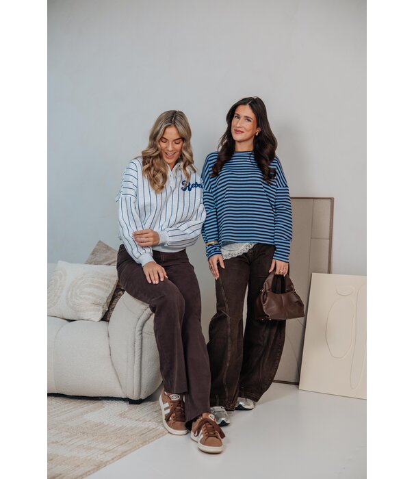 La Rebelle Top gestreept blauw/bruin | Kathy