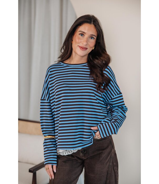 La Rebelle Top gestreept blauw/bruin | Kathy