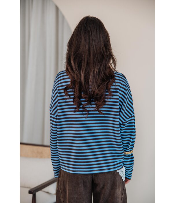 La Rebelle Top gestreept blauw/bruin | Kathy
