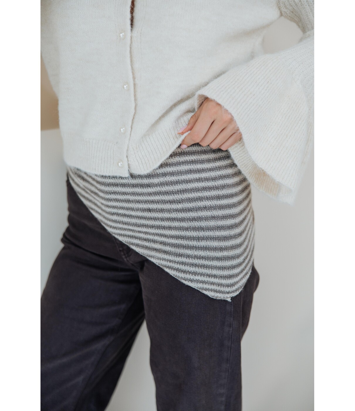 Sjaaltje driehoek wol gestreept | taupe